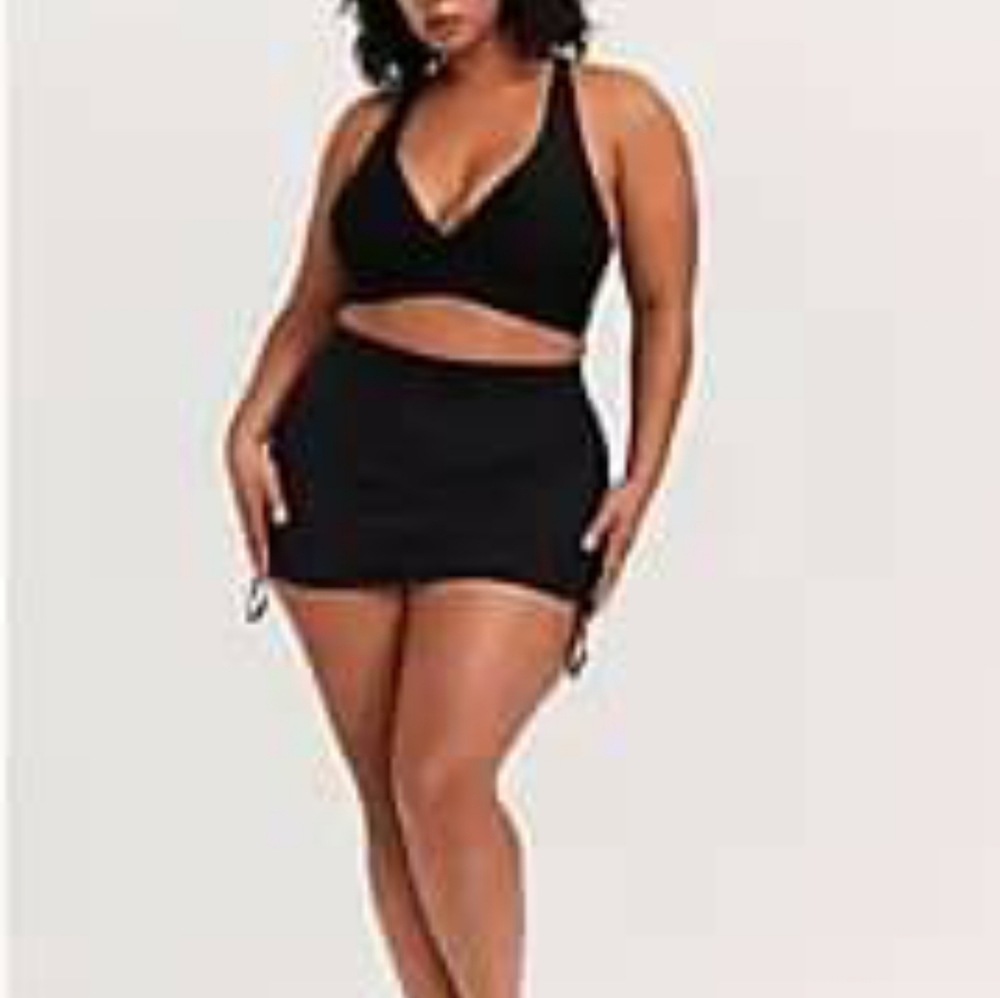 Black drawstring side high waist board skirt 3x